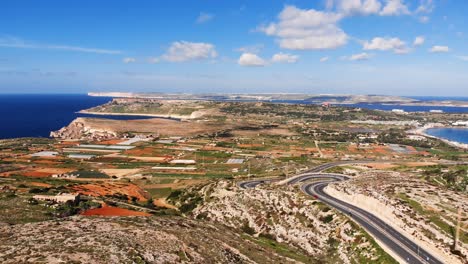 Aerial-drone-video-from-Malta,-Mellieha-area,-looking-towards-Gozo