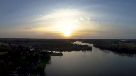 Aerial-Drone-Footage-on-a-sunset-over-a-Norfolk-Broad
