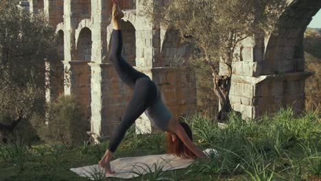 Fitte-Sportlerin,-Die-Yoga-Übungen-In-Der-Natur-Durchführt