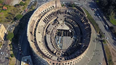 Bird's-eye-view-top-down-Colosseum,-Rome-Italy