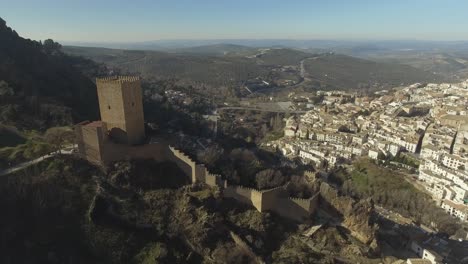 Beautiful-aerial-shot-of-Yerda-castle-in-Cazorla,-Andalusia,-Spain