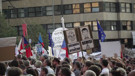 Closeup-of-transparents-at-demonstration,-Prague,-Czech-Republic