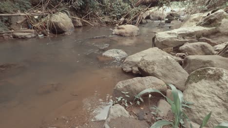 Agua-Que-Fluye-Lentamente-Por-El-Río-Sucio