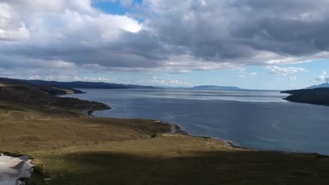 Drone-shot-of-Scottish-mountain-lake-viewpoint