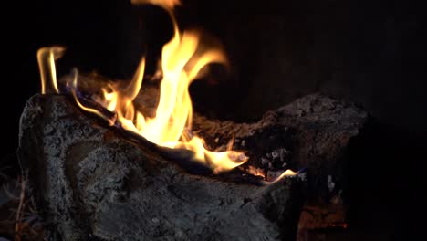 Slow-Motion-Fireplace-Burning,-panning-Right-to-Left