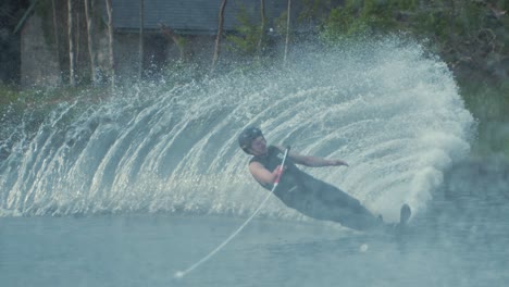 Waterski-sport-mono-slalom-ski-low-cut-water-spray-slow-motion