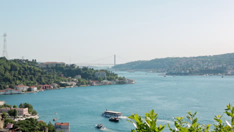 Panoramic-View-of-Bosphorus-with-Marmara-Sea-and-Iconic-Bridge-of-Istanbul-City-between-Asia-and-Europe-Continents-under-Open-Sky