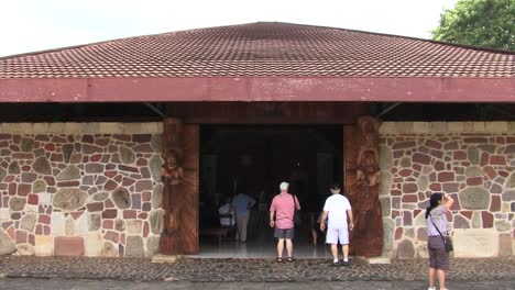 Entrance-of-the-Notre-Dame-Cathedral,-Taiohae,-Nuku-Hiva,-French-Polynesia