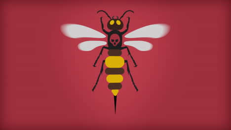 Gefährliche-Mordhornisse-Fliegt-Auf-Rotem-Hintergrund,-Animationsschleife