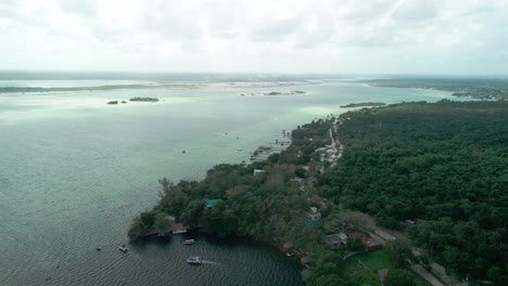 Aerial-view-of-the-amazing-Bacalar-Lagoon-with-its-changing-colors
