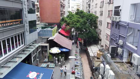 Straßenmarkt-Ohne-Menschen-Während-Der-Covid-19-Pandemie-In-Hongkong,-Luftaufnahme