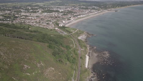 Bird's-Eye-View-Of-Bray-Head-Mountain-And-Bray-Town-County-In-Wicklow,-Ireland---aerial-drone-shot
