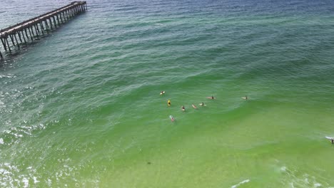 Florida-Tourism---Popular-Fun-Vacation-Spot-in-Pensacola-Beach-on-Gulf-Coast---Aerial-Drone-Establishing-View