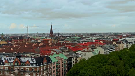 Beautiful-colorful-rooftops-of-Malmo-city-in-aerial-view