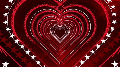 Red-love-Background-for-valentine's-day-with-design-hearts-and-stars-in-Loop,-stage-video-background-for-nightclub,-visual-projection,-music-video,-TV-show,-stage-LED-screens,-party-or-fashion-show