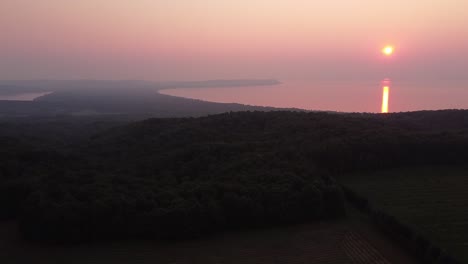 Scenic-View-Of-Glowing-Sunset-Reflection-On-Sleeping-Bear-Dunes-National-Lakeshore-In-Pyramid-Point-At-Leelanau-County-In-Michigan