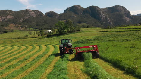 Rear-View-Of-A-Fodder-Harvester-Cutting-Grass-For-Silage-Ont-A-Farm-In-Norway