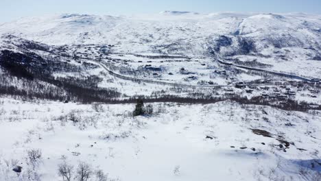 Tverrlia-Maurset-at-Norway-national-park-Hardangervidda---Aerial-overview-at-popular-destination-for-vacation-homes