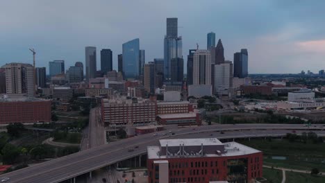Drone-view-of-downtown-Houston-on-a-cloudy-day