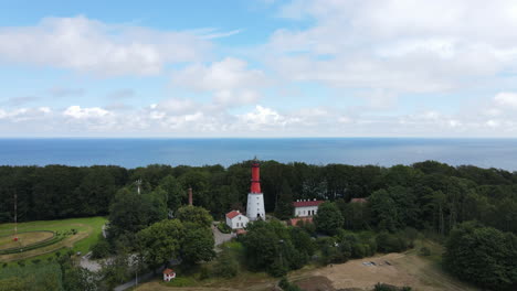 Aerial-shot-of-the-lighthouse-in-Rozewie-on-the-Baltic-Sea