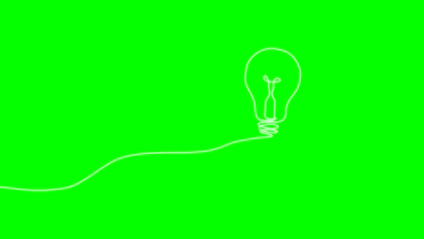 Hand-drawn-style-animation-of-a-light-bulb-lighting-up,-on-green-screen-background