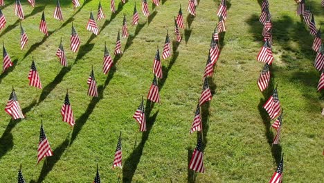 Eine-Reihe-Amerikanischer-Flaggen,-Die-Im-Wind-Flattern