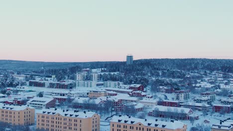 Soft-panoramic-aerial-rise-over-Östersund-skyline-i-Sweden