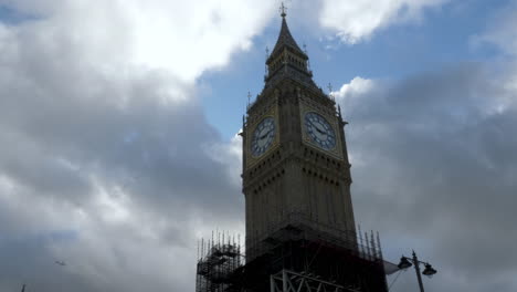 low-angle-daytime-still-shot-of-the-historical-and-artistic-Big-Ben-on-St-Stephen's-Tower,-Parliament-Building,-London