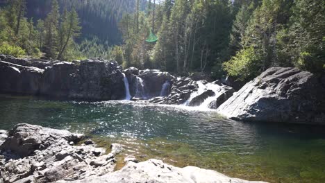 Hidden-Backcountry-Waterfall---Kennedy-River-Falls---Vancouver-Island,-British-Columbia,-Canada