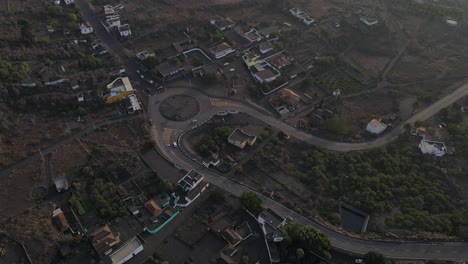 Roundabout-in-village-covered-with-volcanic-ash-on-La-Palma-island