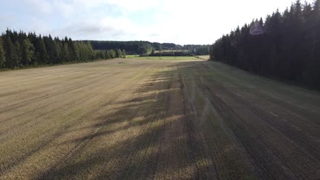 Drohne-Fliegt-Schnell-Und-Tief-über-Ackerland-Und-Wald-Im-Finnischen-Nationalpark