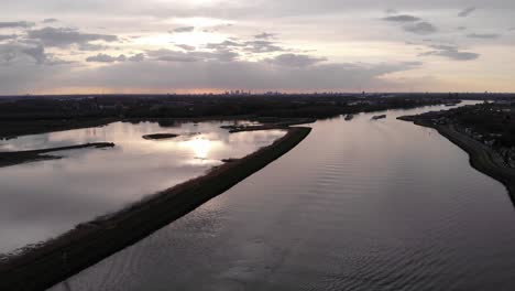 Part-Of-Noord-River-In-The-Province-Of-South-Holland,-Netherlands-At-Dusk