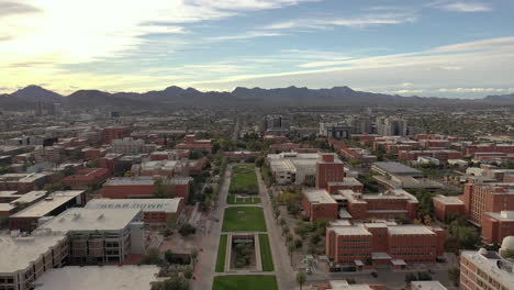 Tucson-Arizona,-University-of-Arizona-campus-birdseye-view-from-drone