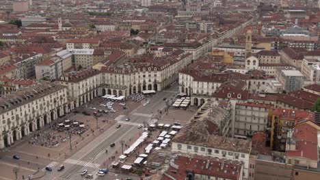 Piazza-Vittorio,-Turin,-Italy---Aerial-Dolly-Left-Over-Famous-Square