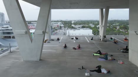 Aerial-through-social-distance-exercise-class-to-South-Beach-Miami