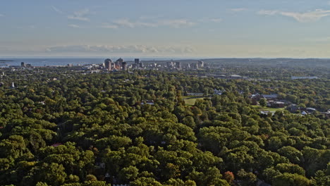 New-Haven-Connecticut-Aerial-v20-panoramic-pan-shot-capturing-the-beautiful-nature-across-prospect-hill-historic-district-and-east-rock-neighbourhoods---Shot-with-Inspire-2,-X7-camera---October-2021