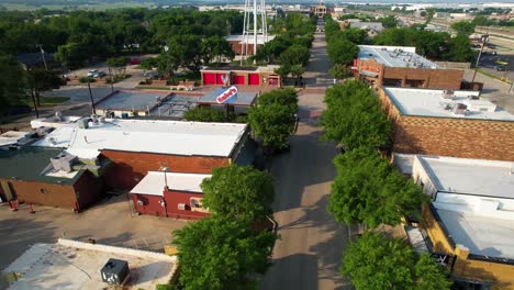 Aerial-footage-of-Babe's-Chicken-Dinner-House-in-Roanoke-Texas-located-at-104-N-Oak-St,-Roanoke,-TX-76262