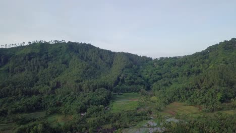 Drones-Volando-Cerca-De-Montañas-Y-Volcanes-Cubiertos-De-árboles-Verdes-En-Indonesia