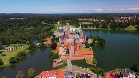 Frederiksborg-Palace-In-Hillerod-Denmark---aerial-pullback