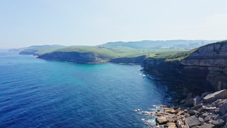 Aerial-Top-Notch-Drone-Fly-above-El-Bolao-Cliff-in-Cantabria,-Cobreces,-North-of-Spain-seaside