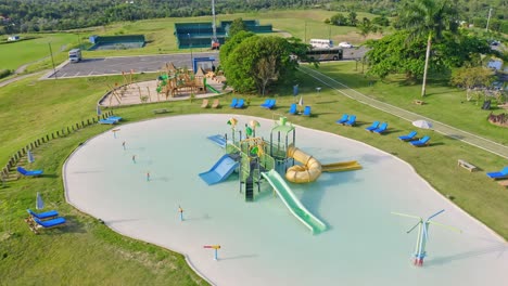 Empty-water-park-for-children-in-Vistas-Golf-and-Country-Club-at-Santo-Domingo,-Dominican-Republic