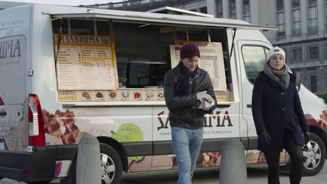 The-Belgian-Waffle-and-Ice-Cream-Truck,-Food-Van-Selling-Hot-Waffles-and-Ice-at-the-Jubelpark-in-Brussels,-Belgium---Close-up