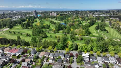 Evergreen-And-Lush-Meadows-Of-a-Golf-Course-in-Oakridge-Community-In-Vancouver,-Canada