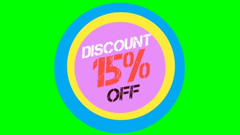 Animation-cartoon-Discount-15%-Off-Text-Flat-Style-Popup-Promotional-Animation-green-screen-4K