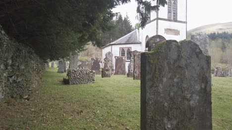 A-close-up-of-graves-in-Kilmorich-Church,-Cairndow