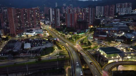 View-of-the-city-of-medellin-at-night,-light-traffic-and-lights