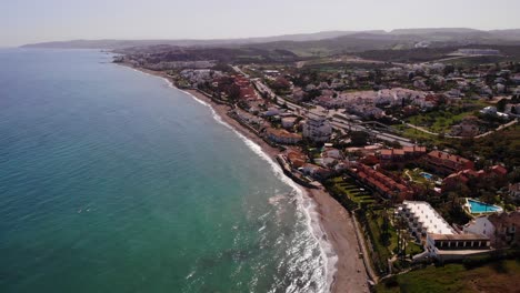 Aerial-View-Above-Estepona-Coastline-With-Turquoise-Waters-Of-Alboran-Sea