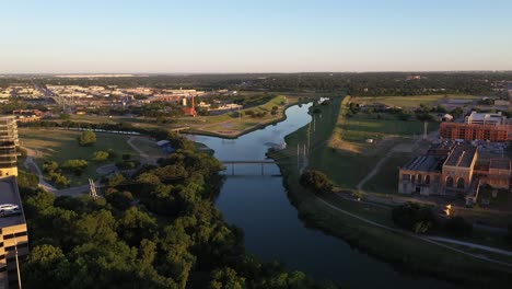 Fort-Worth,-Texas-Trinity-River-by-Drone-and-county-Courthouse-aerial-video