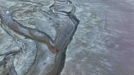 Drone-Aerial-view-of-dry-lake-in-winter-season