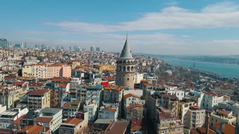 Aerial-view-of-Galata-tower,-one-of-the-ancient-symbols-in-Istanbul